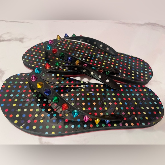 Christian Louboutin Rubber Spike Loubi Donna Flip Flop Black/Multicolor.37. Used - Picture 2 of 9